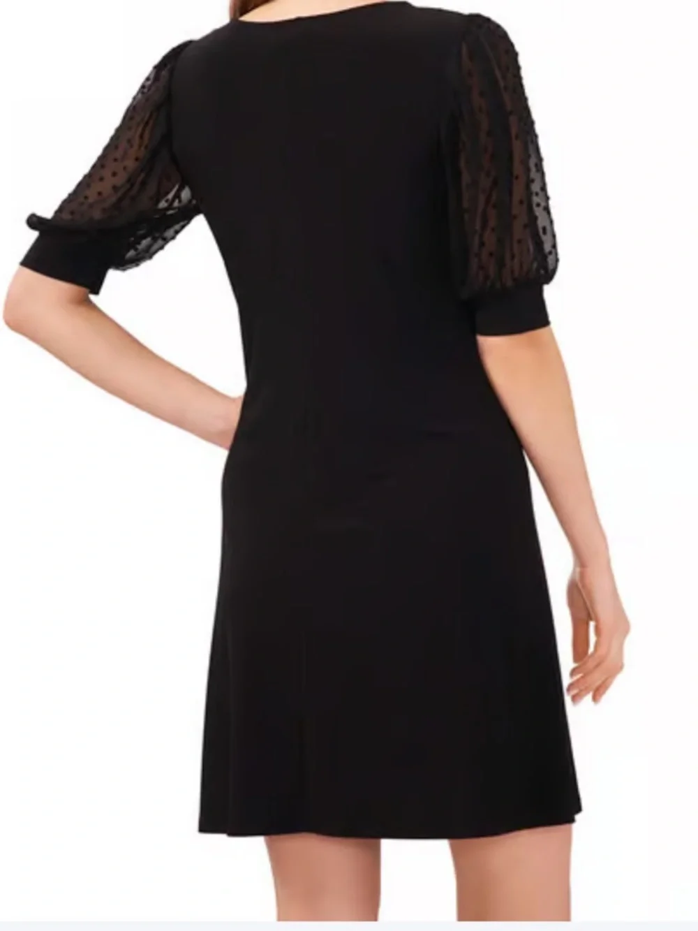 Womens MSK Short Sleeve Clip Dot Band Round Neck Shift Dress